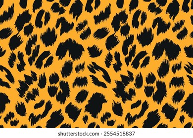 Seamless Leopard Pattern with Abstract Black Spots on Yellow Background for Textile, Fashion, and Graphic Design