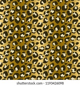 Seamless leopard pattern. Animal skin grunge texture. Gold gradient background. Vector illustration.