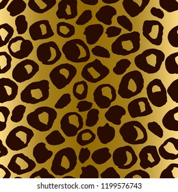 Seamless leopard pattern. Animal skin grunge texture. Gold gradient background. Vector illustration.