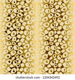 Seamless leopard pattern. Animal skin grunge texture. Gold gradient background. Vector illustration.