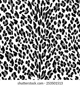 Seamless leopard pattern. Black, grey and white leopard background. Vertical line fur.