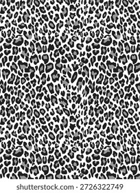 Seamless leopard pattern in black, white, and gray, classic animal skin print for textile