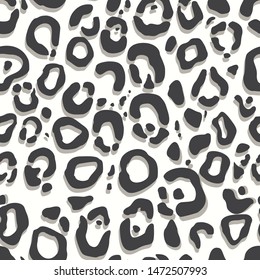 
Seamless leopard pattern of dark and gray spots on a white background. Bar. Camouflage. Nature. Print on fabric. Design for clothes. Print on paper on textile. Vector