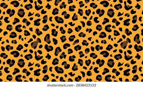Seamless leopard pattern orange and black jaguar print animal texture background. Vector graphic illustration for any fashion backdrop, banner, fabric, wallpaper, textile and website designs.