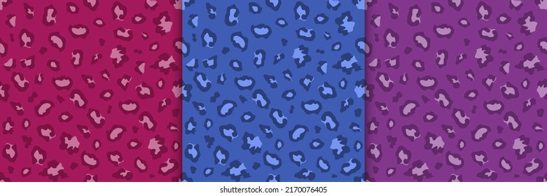 Seamless leopard pattern in pink, blue and purple hues. Vector design