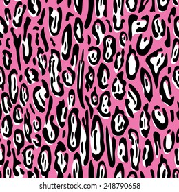 Seamless leopard pattern. Pink fur ocelot print. Animal skin background.