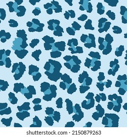 Seamless leopard pattern print in monochromatic shades of blue.