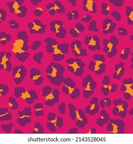 Seamless leopard pattern print in pink, purple and gold.
