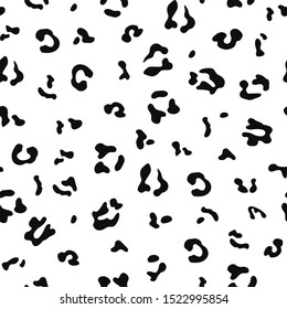 Seamless leopard pattern print for vector design background, texture. Repeat cheetah animal skin in white black colors. Vector Illustration 