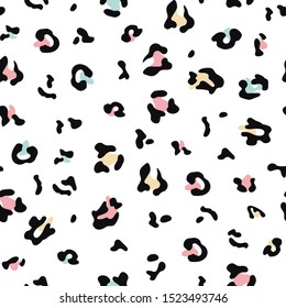 Seamless leopard pattern print for vector design background, texture. Repeat cheetah animal skin in colors. Vector Illustration 