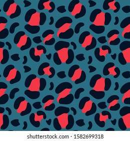 Seamless leopard pattern. Red, black and blue. Vector.