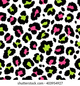 Seamless leopard pattern. Vector. Green, pink and black