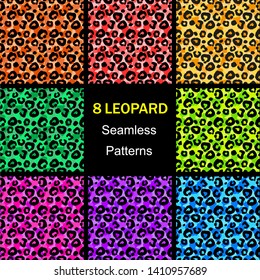 Seamless leopard patterns collection, colorful endless backgrounds. animal print. vector illustration