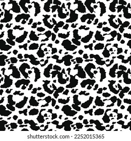 Seamless leopard print, black and white animal pattern, vector texture for textile