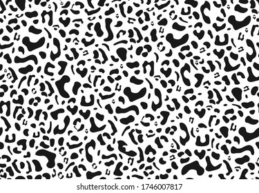 Seamless leopard print pattern. Black and white hand drawn background. Trendy animalistic texture for fabric, textile, apparel, wrapping, wallpaper. Vector illustration