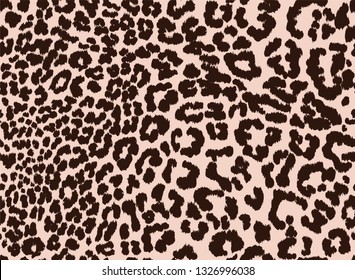 Seamless leopard print pattern with brown textured spots on beige background. Vector illustration animal print repeat surface pattern. 