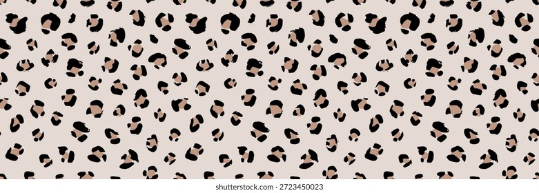 Padrão de impressão de leopardo sem costura com manchas marrons no fundo bege. Textura de pele de animal vetorial perfeita para design de tecido, têxteis de moda e projetos de decoração com tema de safári.