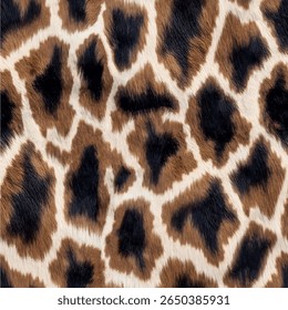 Padrão de impressão de leopardo sem costura com textura de pele realista. Um design de impressão animal luxuoso e em tendência perfeito para têxteis, moda, papéis de parede e decoração moderna.
