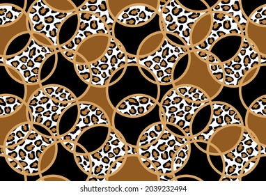 Seamless Leopard skin with Circles Pattern on Black.Vector Illustration.
