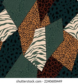 seamless Leopard skin patchwork pattern on black background