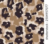 Seamless leopard skin pattern with abstract hand drawn art animal skin background elements in brown and black colors
