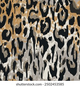 Seamless leopard skin pattern with abstract wild african animal jaguar background elements in brown and black colors