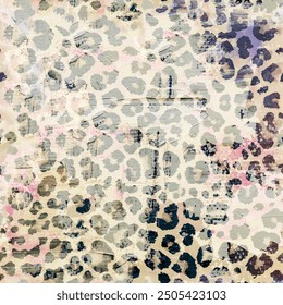 Seamless leopard skin pattern with abstract textured wild african animal background elements in brown and black colors