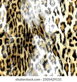 Seamless leopard skin pattern with abstract wild african animal jaguar skin background elements in brown, black and white colors