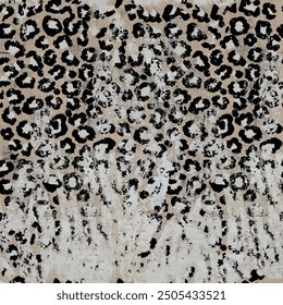 Seamless leopard skin pattern with abstract hand drawn animal skin background elements in brown and black colors