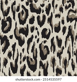 Seamless leopard skin pattern with abstract hand drawn art wild african animal jaguar background elements in brown and black colors