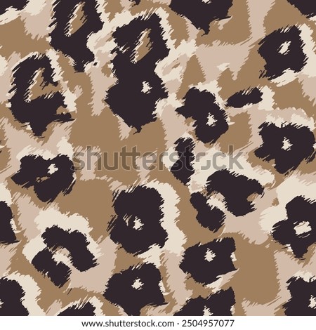 Seamless leopard skin pattern with abstract hand drawn art animal skin background elements in brown and black colors