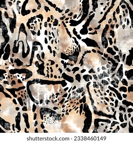 Seamless leopard skin pattern with animal skin background in black and brown. Wildlife animals jaguar or tiger skin art design