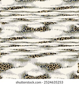 Seamless leopard skin pattern with hand drawn art wild african animal skin batik tie dye background elements in brown and black colors