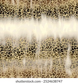 Seamless leopard skin pattern with hand drawn art abstract wild african animal skin batik tie dye background elements in brown and black colors