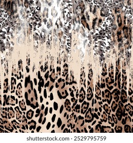 Seamless leopard skin pattern with hand drawn art abstract wild african animal jagaur skin background elements in brown and black colors