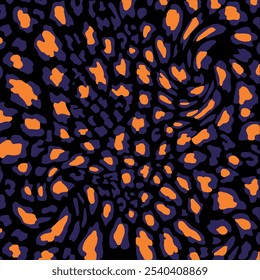 Seamless leopard skin pattern with hand drawn art abstract  brush background elements in black.