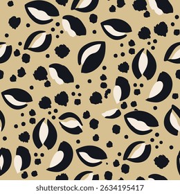 Seamless leopard skin pattern with hand drawn art abstract brush and animal skin background elements in brown and black colors