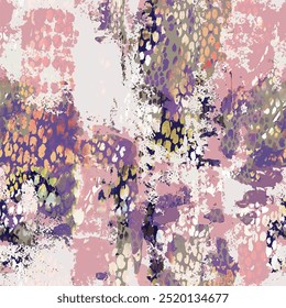 Seamless leopard skin pattern with pink, purple and yellow hand drawn art wild african animal skin background elements