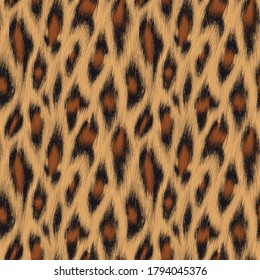 Seamless leopard skin pattern. Vector illustration. The fur of the animal in a realistic style