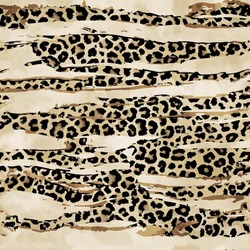Seamless Leopard Skin Pattern With Watercolor Textured Batik Tie-dye Background In Brown And Black
