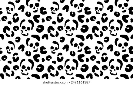 Seamless leopard and skull pattern. Abstract animal pattern. Hand draw fun pattern.
