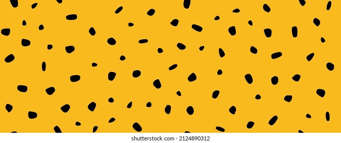 Seamless Leopard Spots. Cobble Dot Giraffe. Random Wall Stone. Yellow Modern Paint Background. Oval Polka Pattern. Leopard Stone Surface. Black Small Polkadot Leopard Design. Irregular Vector Leopard