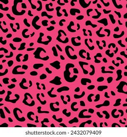 Seamless leopard vector pattern design, animal pink and black tile print background for decoration wallpaper