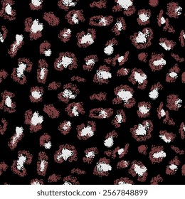 Seamless leopard-inspired pattern in brown tones on a black background. Vector designs for fashion, home decor, or creative projects. A bold, colorful twist on a classic animal print
