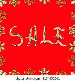 Seamless. Lettering. Colorful design. SALE Banner Card with Lettering. Illustration in red, yellow and white colors.