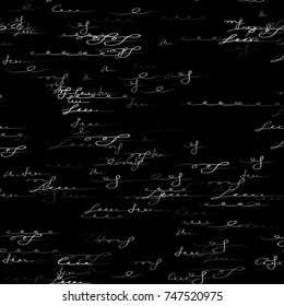 Seamless Lettering Doodles Pattern. Calligraphic Print Design for Fabric, Cover, Ad, Packaging, Fashion Background. Hand Drawn Black Vector Illustration. Handwritten Signs and Letters Sketch