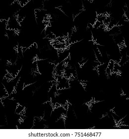 Seamless Lettering Doodles Pattern. Calligraphic Print Design for Fabric, Cover, Ad, Packaging, Fashion Background. Hand Drawn Black Vector Illustration. Handwritten Signs and Letters Sketch