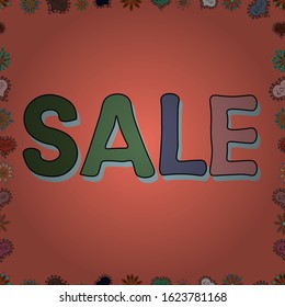 Seamless. Lettering. Sale banner template design. Picture in orange, blue and green colors.