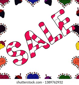 Seamless. Lettering. Vector. Spring sale banner design, special offer for online shopping.Illustration in white, magenta and black colors.