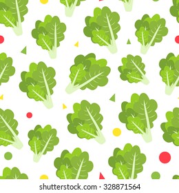 Seamless lettuce background. Flat design.  Can be used for wallpaper, web page background, surface textures.